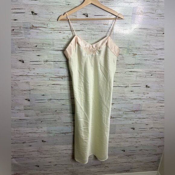 Vintage chasilk yellow pink size medium butterfly Spaghetti Strap Nightgown - Picture 1 of 8